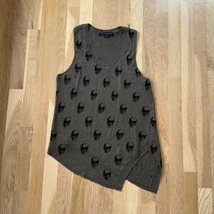 Skull Cashmere Tank Top Green Linen Small